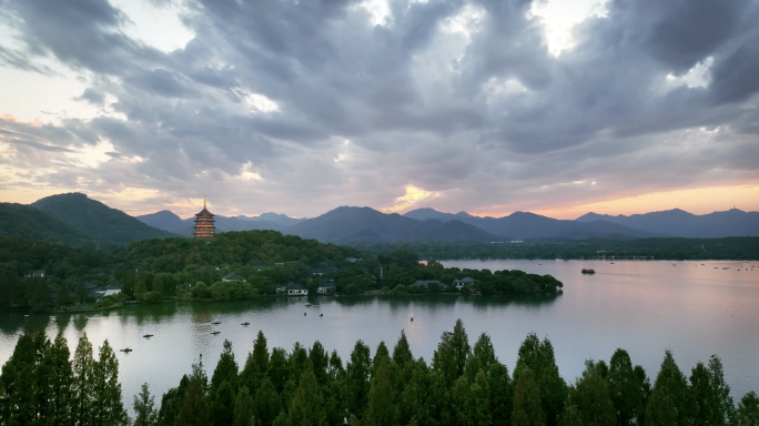 杭州 西湖 风景航拍