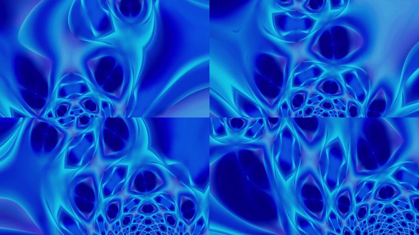 水下通道与蓝绿色的波浪和分形纹理动画抽象背景