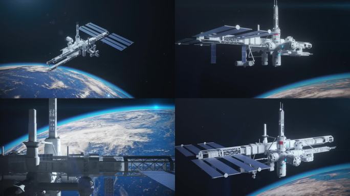 太空宇宙航天飞船空间站，卫星飞行地球轨道