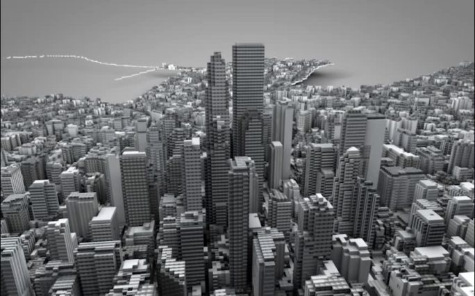 像素化城市群C4D模型建筑动画