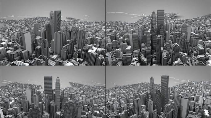 像素化城市群C4D模型建筑动画