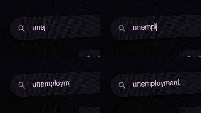 在互联网上搜索失业，计算机显示宏