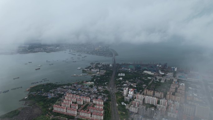 航拍台风来临狂风暴雨恶劣天气