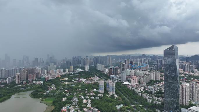 深圳南山区台风暴雨极端天气航拍