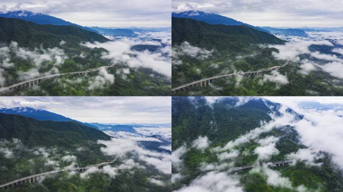 雅西高速交通建设大气唯美雾景航拍延时4K