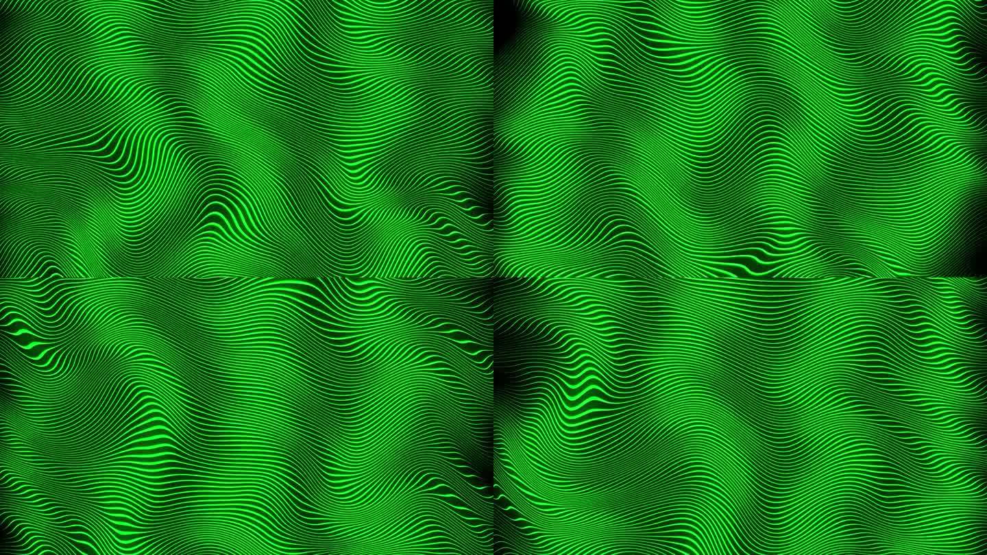 4k抽象绿色霓虹波浪线背景
