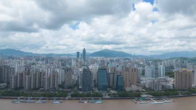 航拍温州延时温州鹿城区温州大景