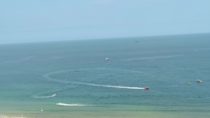 海边景色；大海海浪海岸；游艇降落伞；钓鱼