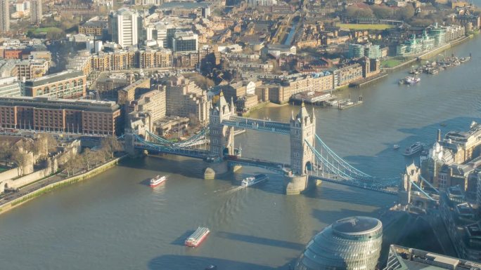 伦敦塔桥，夏天的英国，用延时平移，放大和放大
