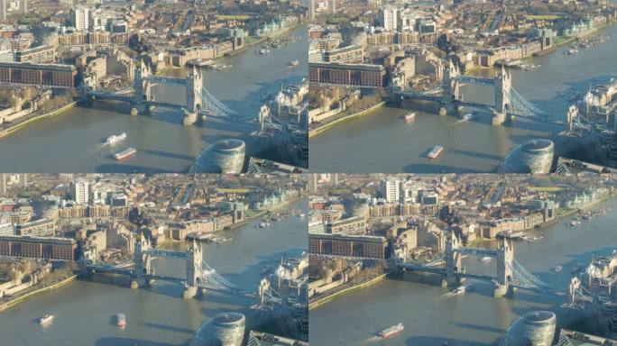 伦敦塔桥，夏天的英国，用延时平移，放大和放大