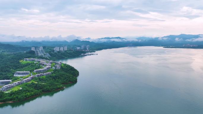 4K高清航拍黄山太平湖度假旅游风光视频
