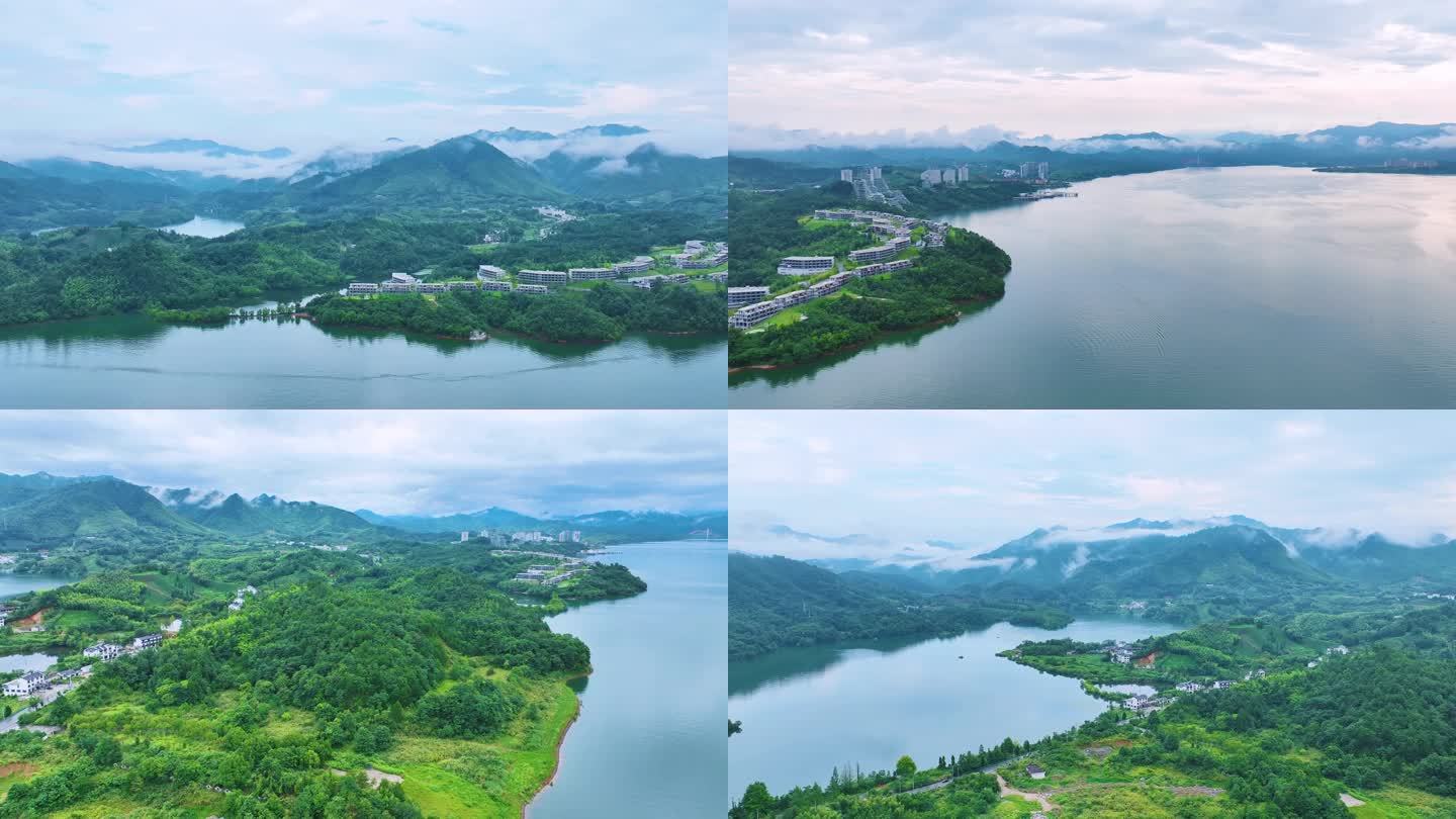 4K高清航拍黄山太平湖度假旅游风光视频