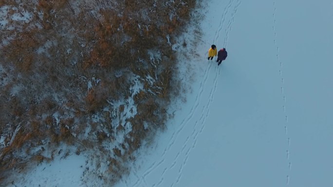 J哈尔滨伊春汤旺河雪景空镜4K航拍视频2