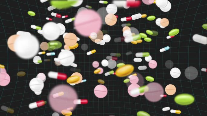 药丸，片剂和胶囊医学背景动画