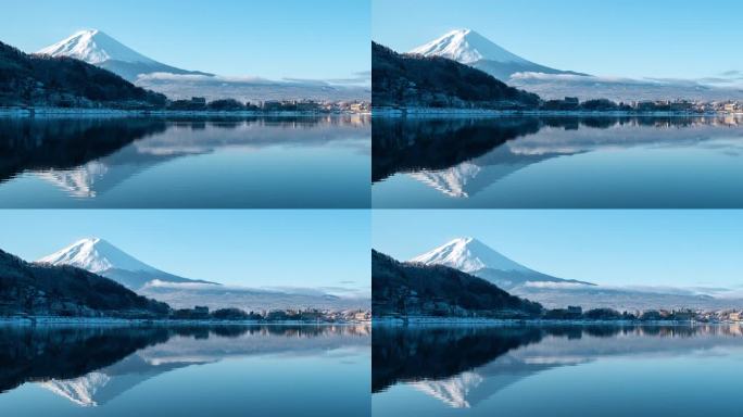 高清延时拍摄的富士山，位于藤吉田川口