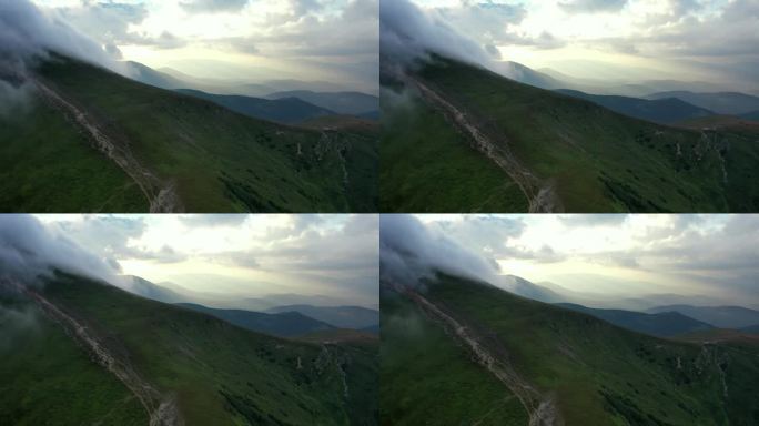 云与日落天空背景在山，背景暗红紫色日落