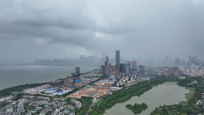 深圳南山区极端台风天气航拍