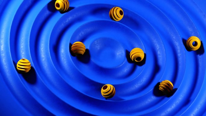 一个循环的3D动画，在充满活力的蓝色背景上呈现抽象的几何形状