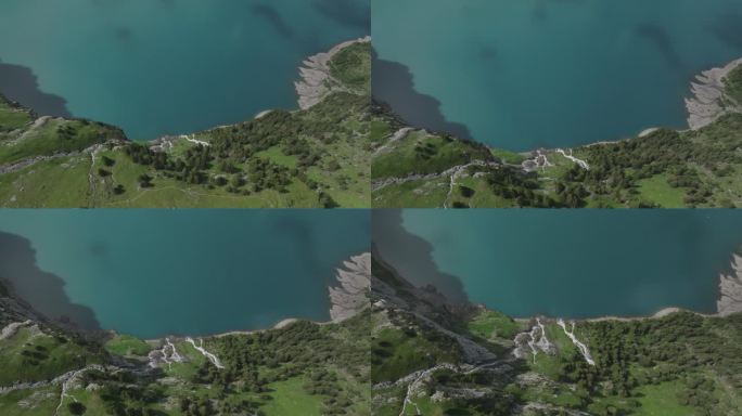 空中无人机拍摄的奥斯奇宁高山图，奥斯奇宁湖，群山之上