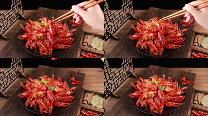 筷子夹起小龙虾