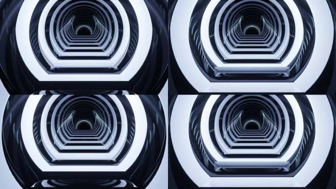 单色传送门:一个迷人的探险通过一个圆形和六边形隧道形成的黑色和白色的部分，揭示了一个催眠的相互作用对