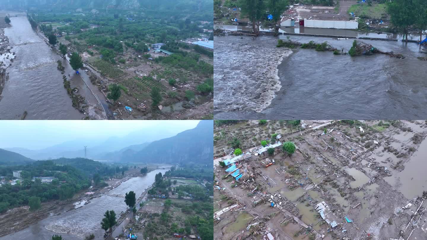 北京门头沟区丁家滩暴雨山洪水淹车泥石流