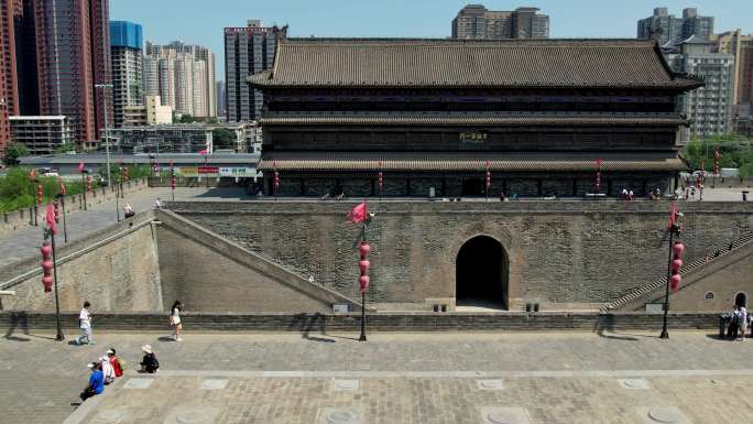 西安城墙骑行古代建筑航拍