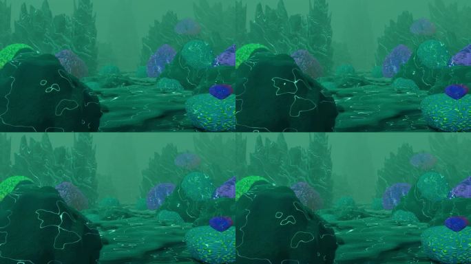 无缝循环水下深海背景与珊瑚礁和阳光。4K循环视频动画3D渲染。水下生活。放文字的地方。背景。深海。无