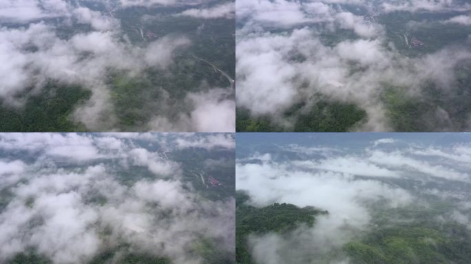航拍绿水青山生态雾景整大气雾景