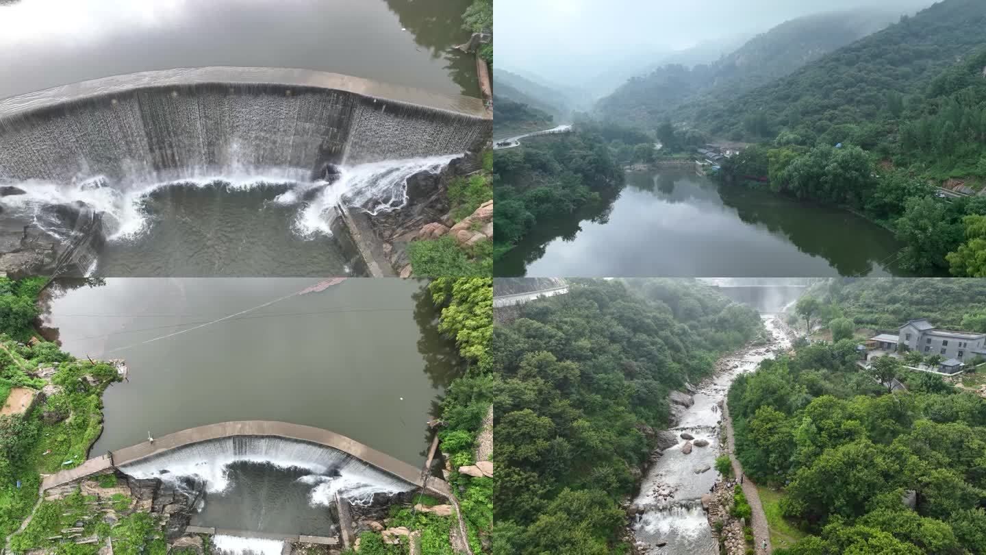 夏天雨后的泰山天龙水库形成的瀑布