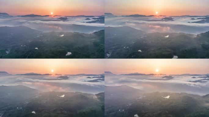 唯美壮观日出群山自然风景航拍延时视频素材