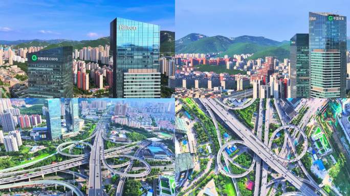 4k航拍领秀城二环南高架中国绿发投资大楼