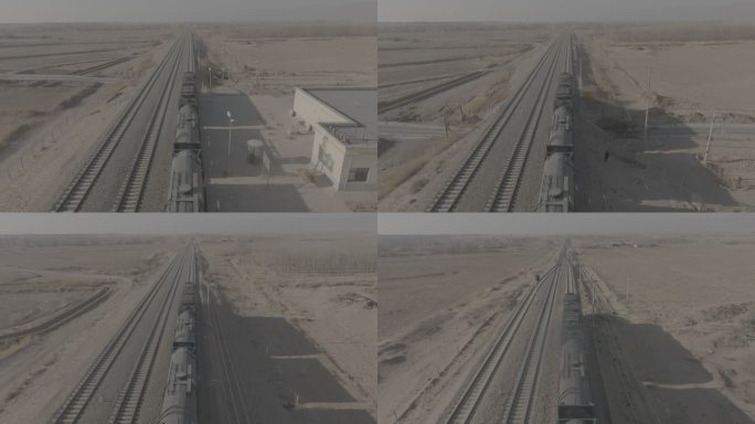 4K 航拍 沙漠中行驶的火车