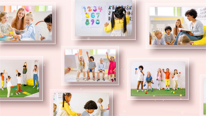 温馨照片墙幼儿园课堂多图片相册模板
