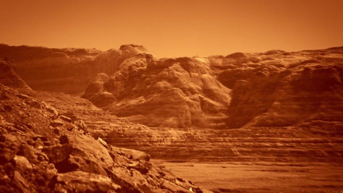 遥远星球火星的岩石表面。空间探索和科学研究