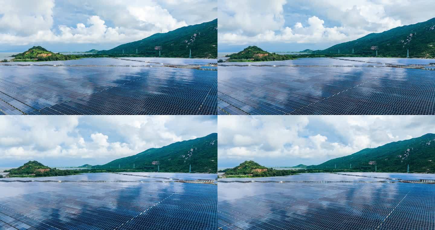 4k太阳能鱼塘光伏发电清洁能源航拍延时
