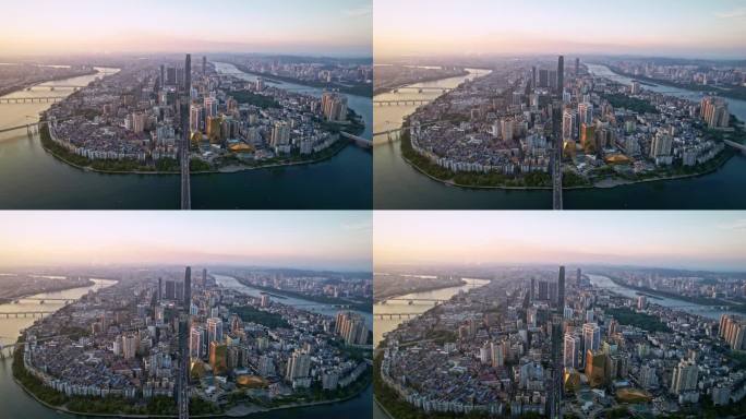 航拍广西柳州城市日落风光宣传片