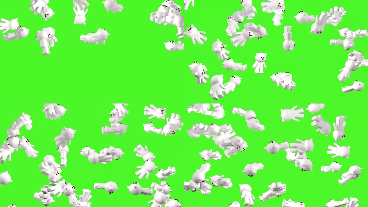 绿色背景上的白熊雨。3 d动画。
