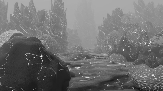 水下深海背景与珊瑚礁在黑白风格。4K循环视频动画3D渲染。水下生活。放文字的地方。背景。深海。无缝循