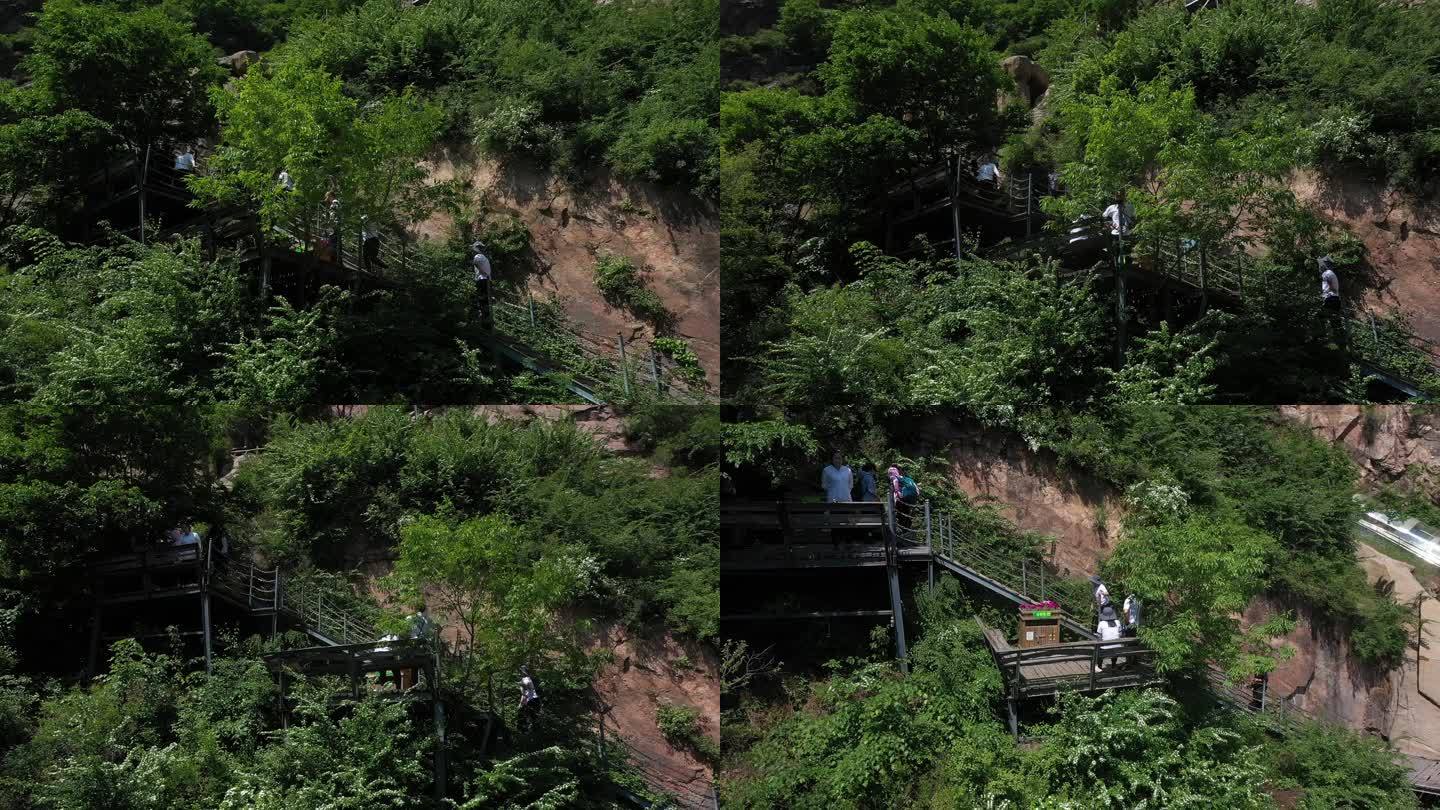 航拍 石家庄 满天花溪谷 风景 山 车队