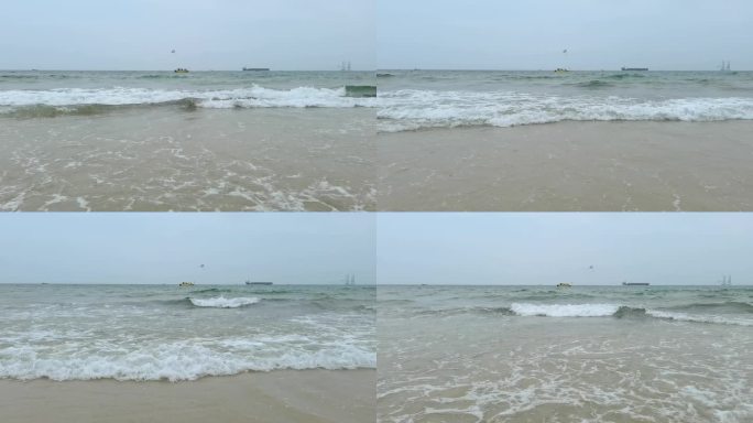 海边景色；大海海浪海岸；游艇降落伞；钓鱼