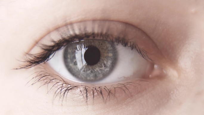 一个年轻女子灰色的右眼。健康的眼睛。良好的视力。眼科学