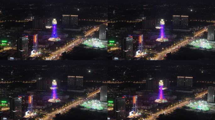 湖南省衡阳市气象塔夜景航拍