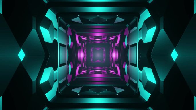 银河通道:探索由金属几何碎片制成的隧道，类似于方形的宇宙飞船走廊，注入了AI, VR，超宇宙，区块链