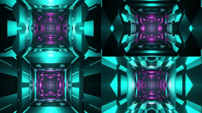 银河通道:探索由金属几何碎片制成的隧道，类似于方形的宇宙飞船走廊，注入了AI, VR，超宇宙，区块链