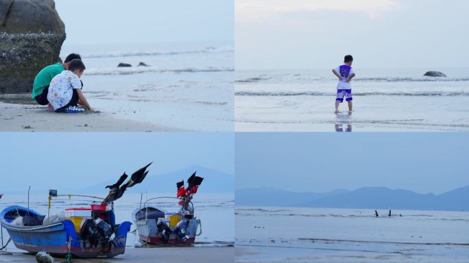 4k原创实拍夏日海边人们快乐嬉戏玩耍