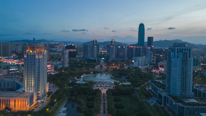 航拍台州夜景延时台州市府大道夜景