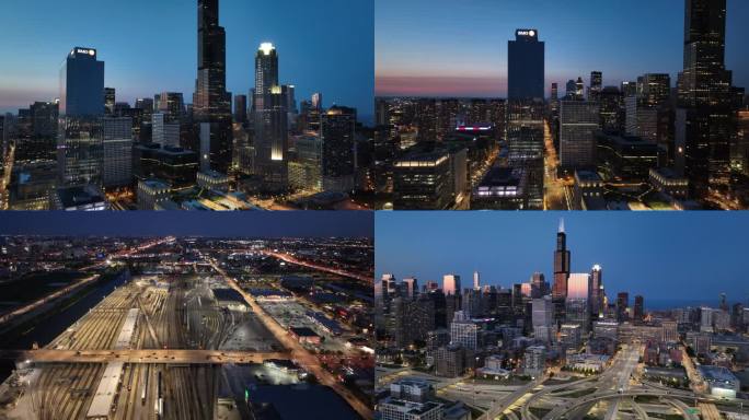 美国芝加哥夜景航拍合集