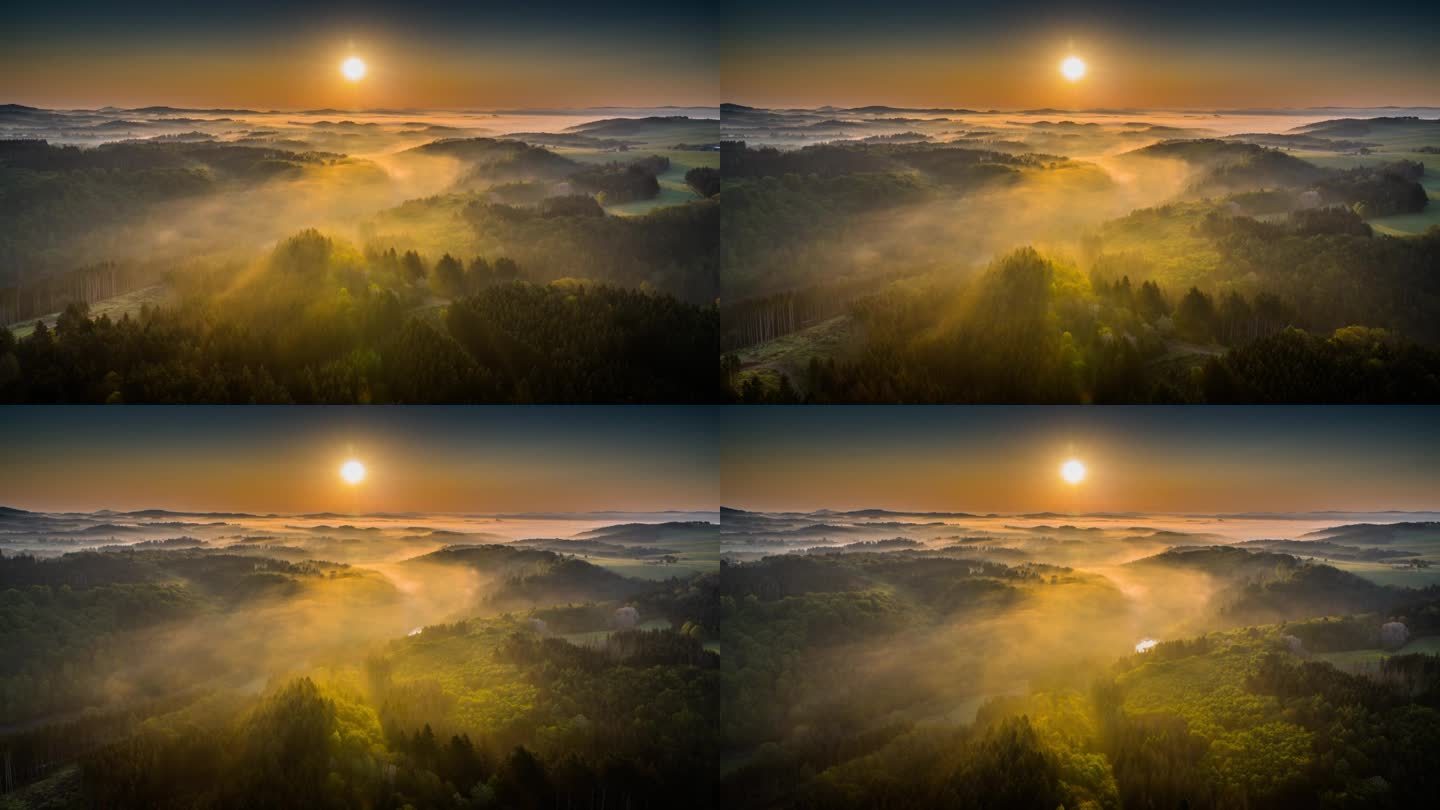 雾蒙蒙的日出景观-航拍