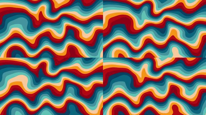 复古，橙色，波浪，液体，迷幻，groovy，嬉皮士，平面，抽象，70年代复古风格的循环背景。复古条纹